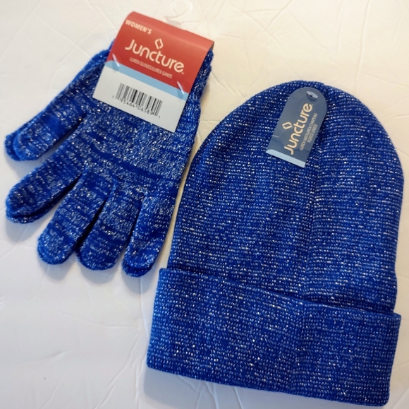 Juncture Accessories - Lurex Winter Gloves and Hat Set Beanie Women's